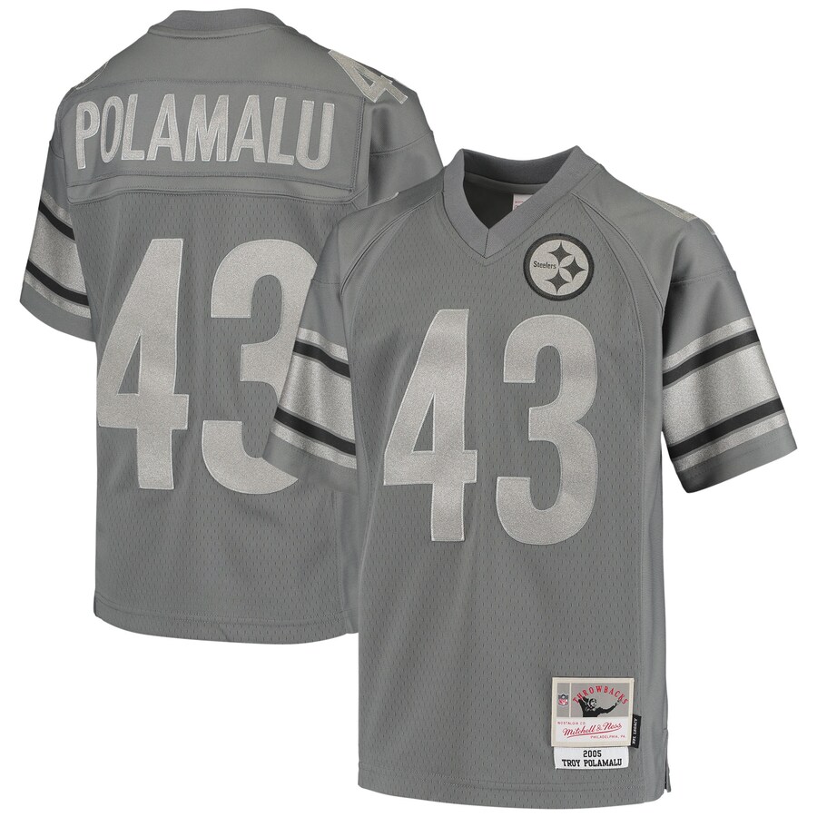 Youth Pittsburgh Steelers Troy Polamalu Mitchell & Ness Charcoal 2005 Retired Player Metal Replica Jersey - Puhuasuan