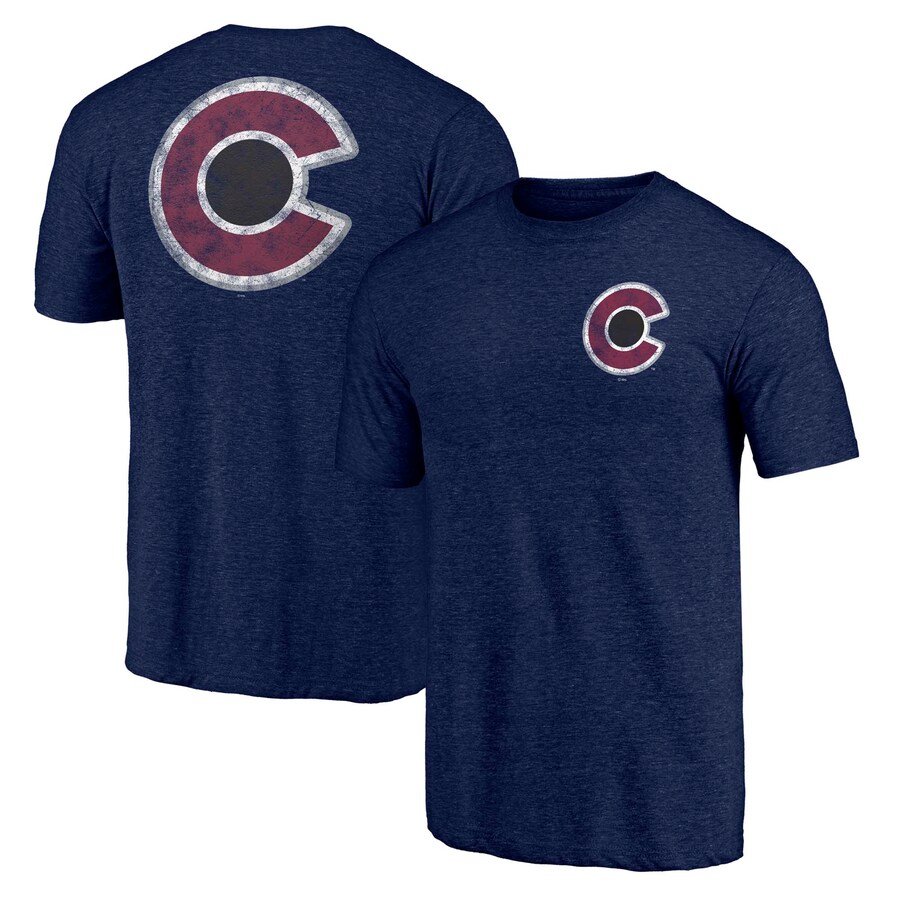 Men's Colorado Avalanche Fanatics Heather Navy Distressed Shoulder Patch Logo T-Shirt - Puhuasuan