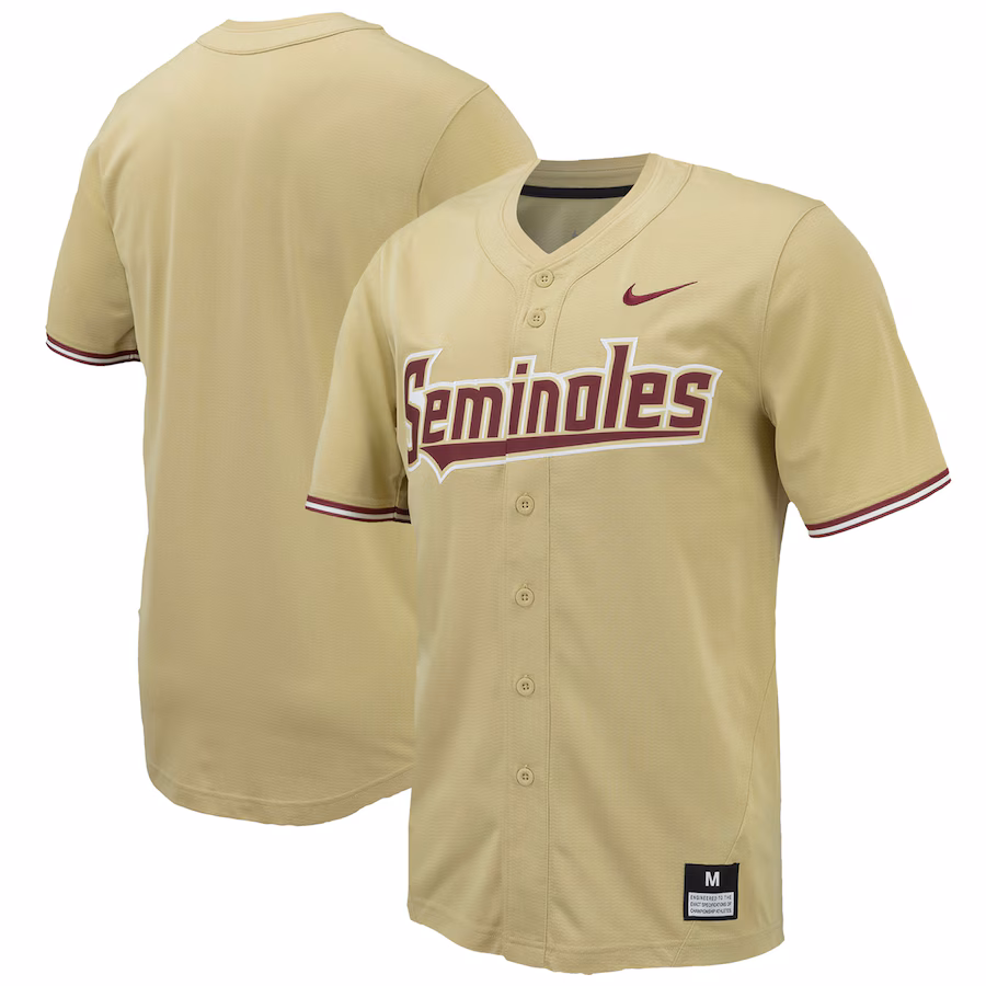 Men's Nike Gold Florida State Seminoles Replica Full-Button Baseball Jersey - Puhuasuan