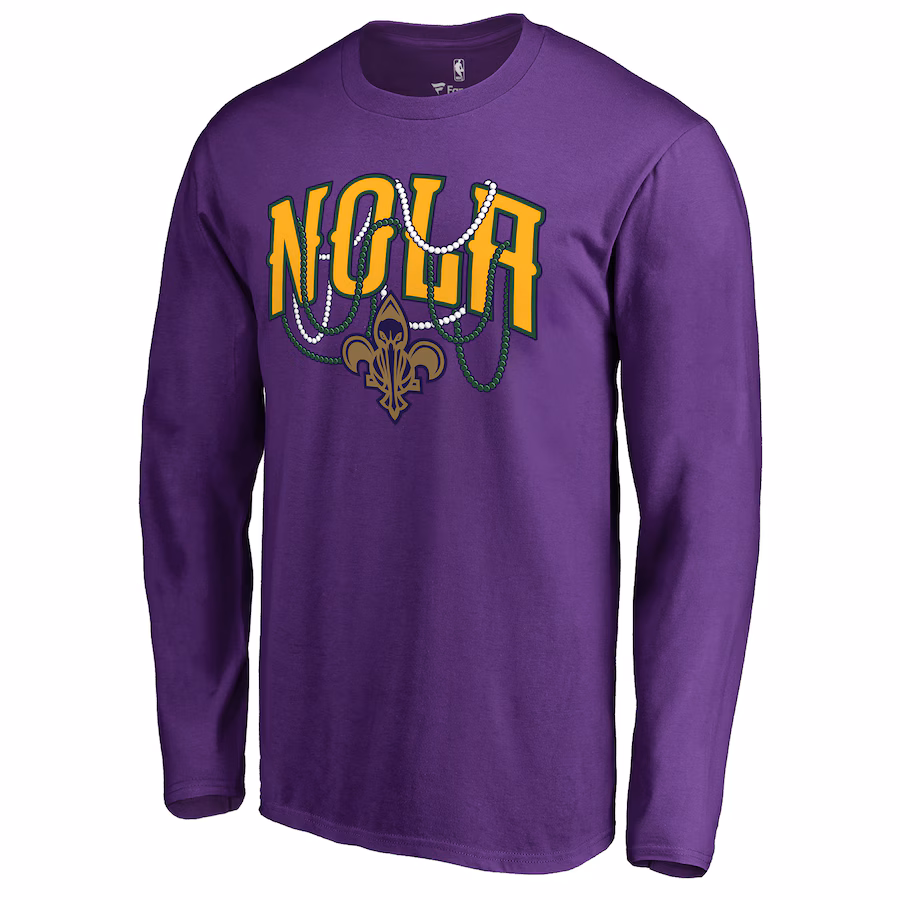 Men's New Orleans Pelicans Purple NOLA Beads Hometown Collection Long Sleeve T-Shirt - Puhuasuan