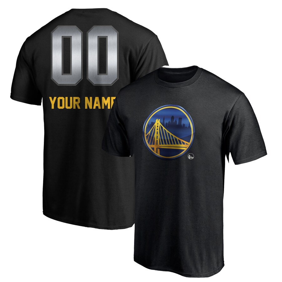 Men's Golden State Warriors Black Midnight Mascot Personalized Name & Number T-Shirt - Puhuasuan