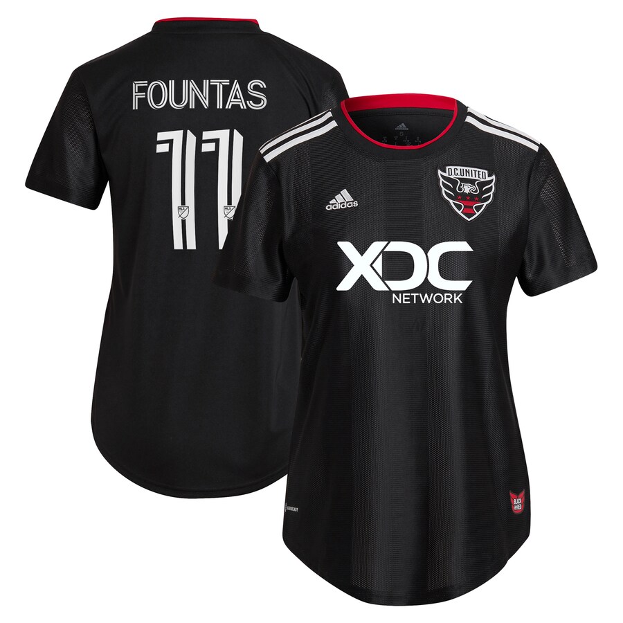 Women's D.C. United Taxi Fountas adidas Black 2023 Red & Black Kit Replica Player Jersey - Puhuasuan