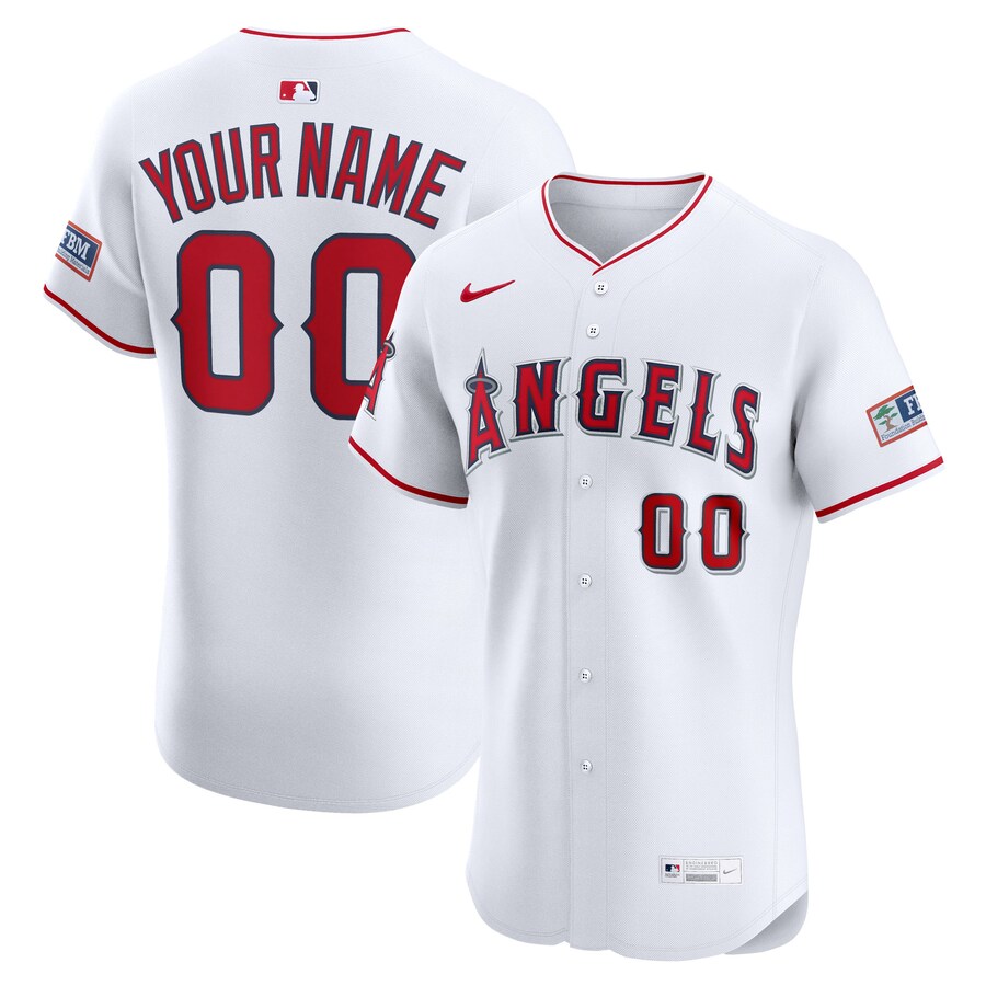 Men's Los Angeles Angels Nike White Home Elite Sponsor Patch Custom Jersey - Puhuasuan