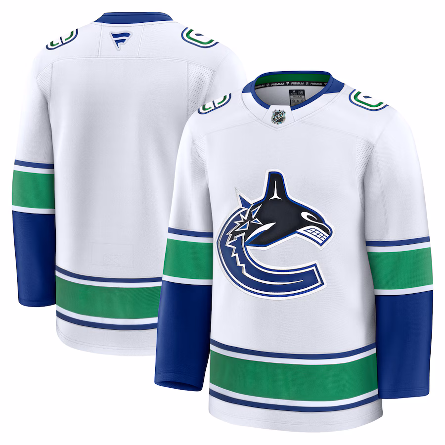 Men's Vancouver Canucks Fanatics White Away Premium Jersey - Puhuasuan