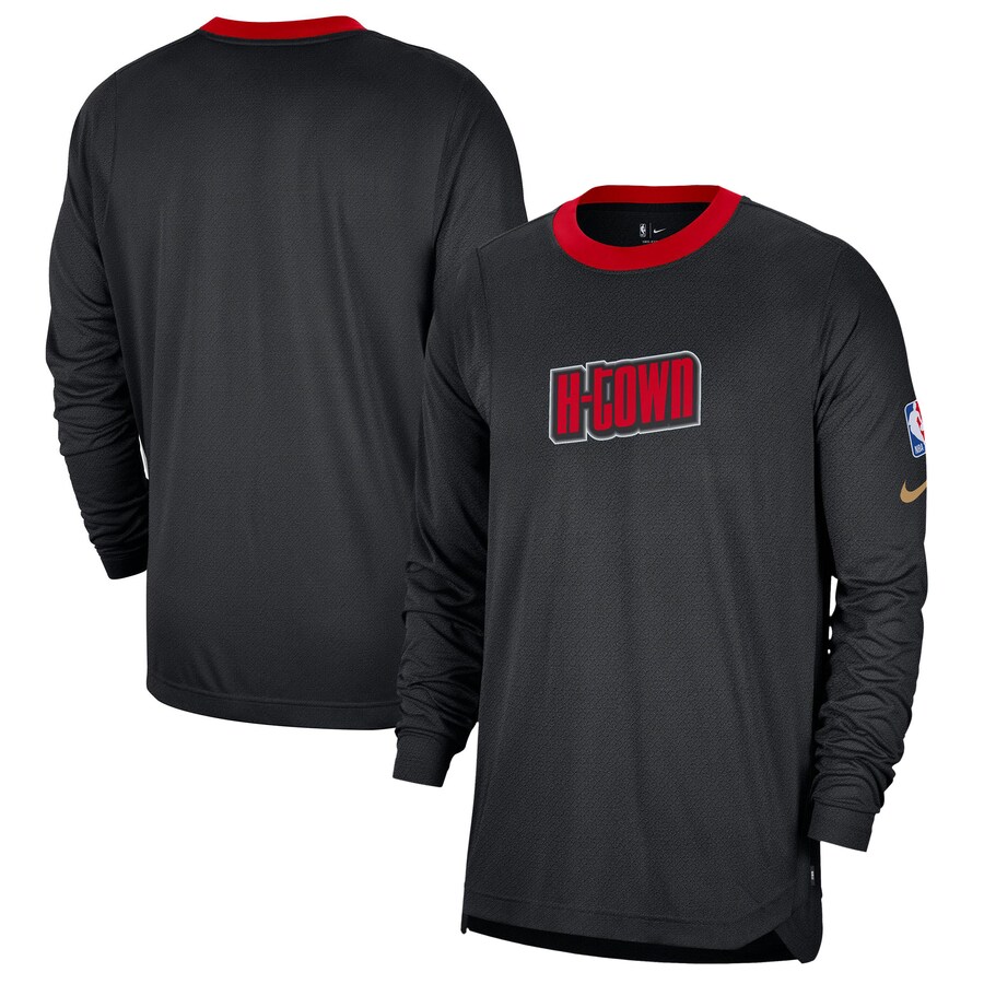Men's Houston Rockets Nike Black/Red 2024/25 City Edition Authentic Pregame Performance Long Sleeve Shooting T-Shirt - Puhuasuan