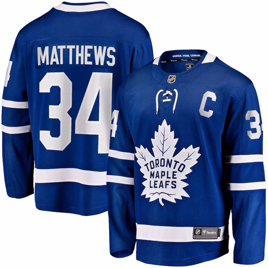 Men's Toronto Maple Leafs Auston Matthews Fanatics Blue Captain Patch Home Breakaway Player Jersey - Puhuasuan
