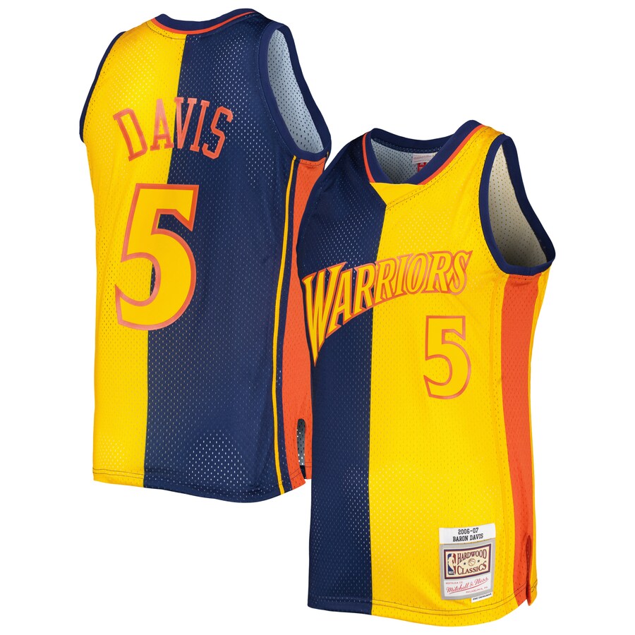 Men's Golden State Warriors Baron Davis Mitchell & Ness Navy/Gold Hardwood Classics 2006/07 Split Swingman Jersey - Puhuasuan