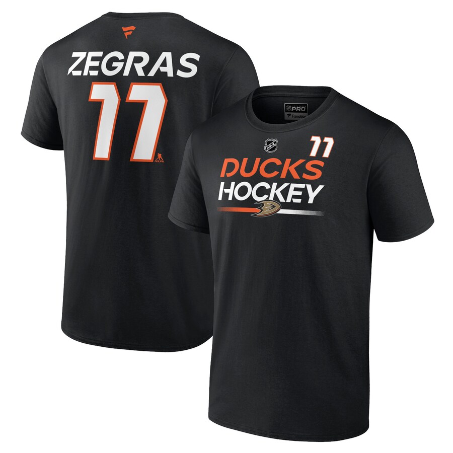 Men's Anaheim Ducks Trevor Zegras Fanatics Black Authentic Pro Prime Name & Number T-Shirt - Puhuasuan