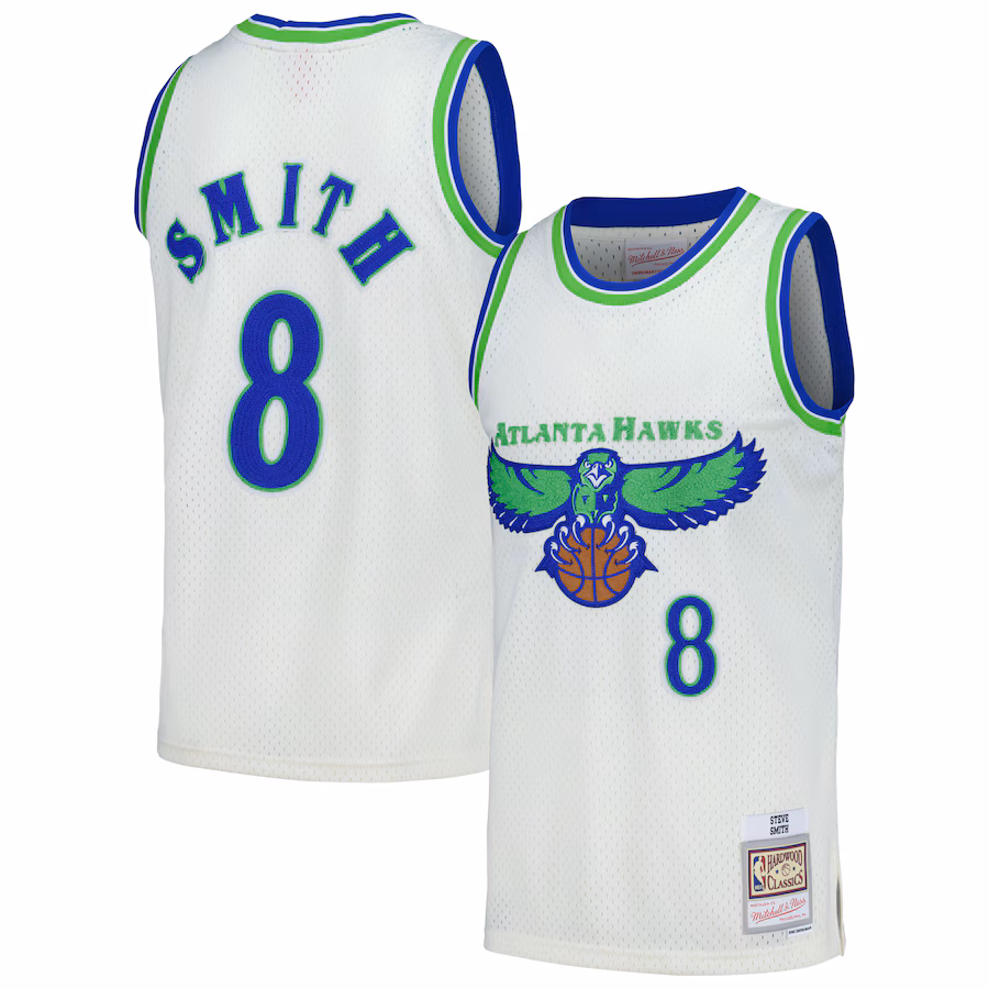 Men's Atlanta Hawks Steve Smith Mitchell & Ness Cream Chainstitch Swingman Jersey - Puhuasuan