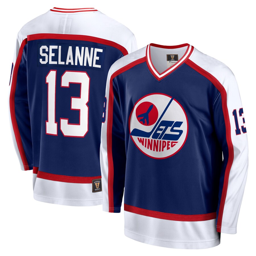 Men's Winnipeg Jets Teemu Selanne Fanatics Branded Navy Breakaway Retired Player Jersey - Puhuasuan