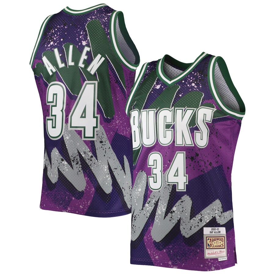 Men's Milwaukee Bucks Ray Allen Mitchell & Ness Purple Hardwood Classics 2000/01 Hyper Hoops Swingman Jersey - Puhuasuan