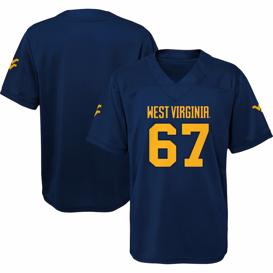 #67 West Virginia Mountaineers Youth Jersey - Navy - Puhuasuan