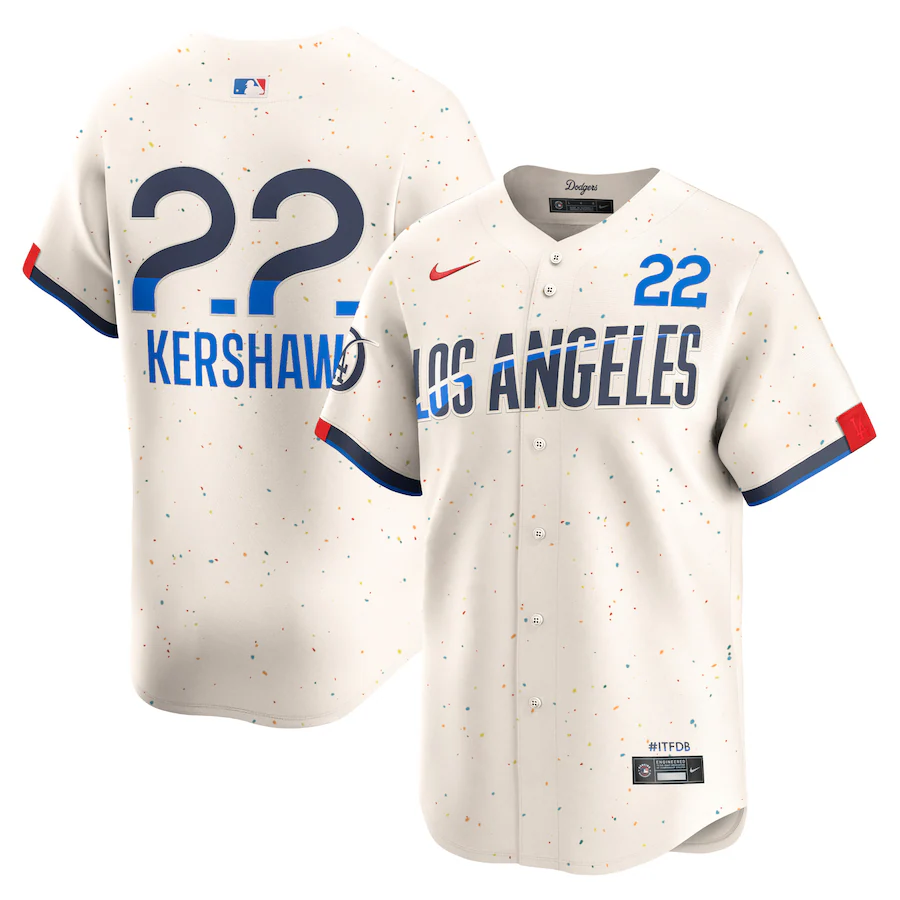 Men's Los Angeles Dodgers Clayton Kershaw Nike Cream 2024 City Connect Limited Player Jersey - Puhuasuan