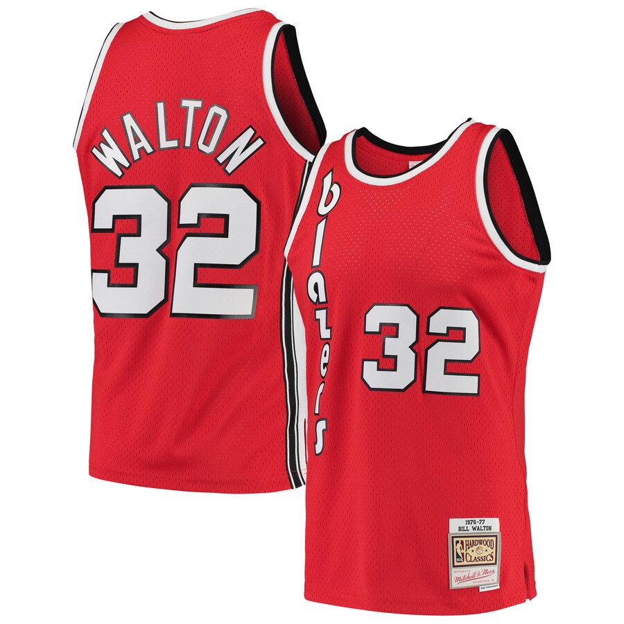 Men's Portland Trail Blazers Bill Walton Mitchell & Ness Red 1976/77 Hardwood Classics Swingman Jersey - Puhuasuan