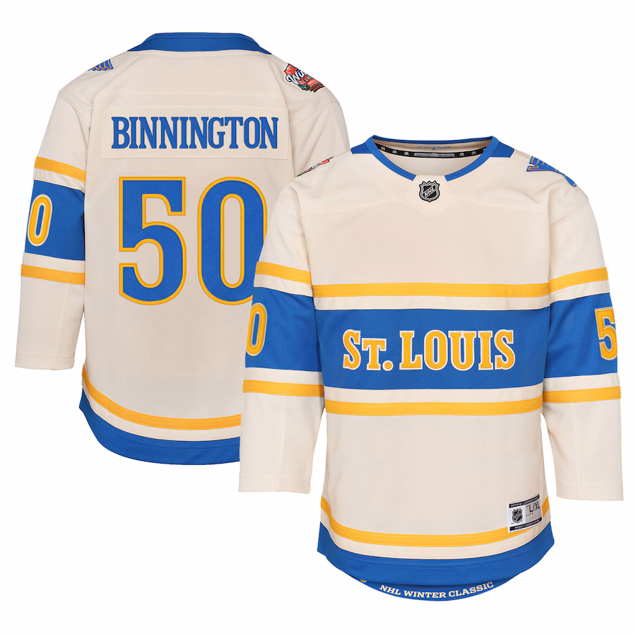 Youth St. Louis Blues Jordan Binnington Cream 2025 NHL Winter Classic Premier Player Jersey - Puhuasuan