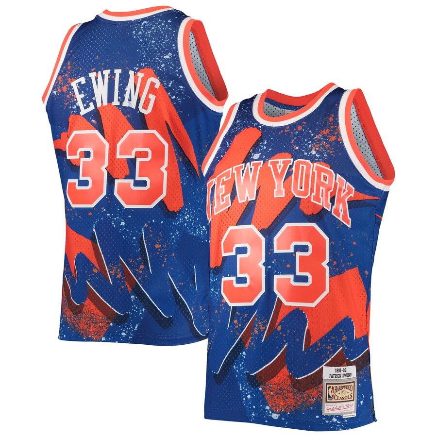 Men's New York Knicks Patrick Ewing Mitchell & Ness Blue Hardwood Classics 1991/92 Hyper Hoops Swingman Jersey - Puhuasuan