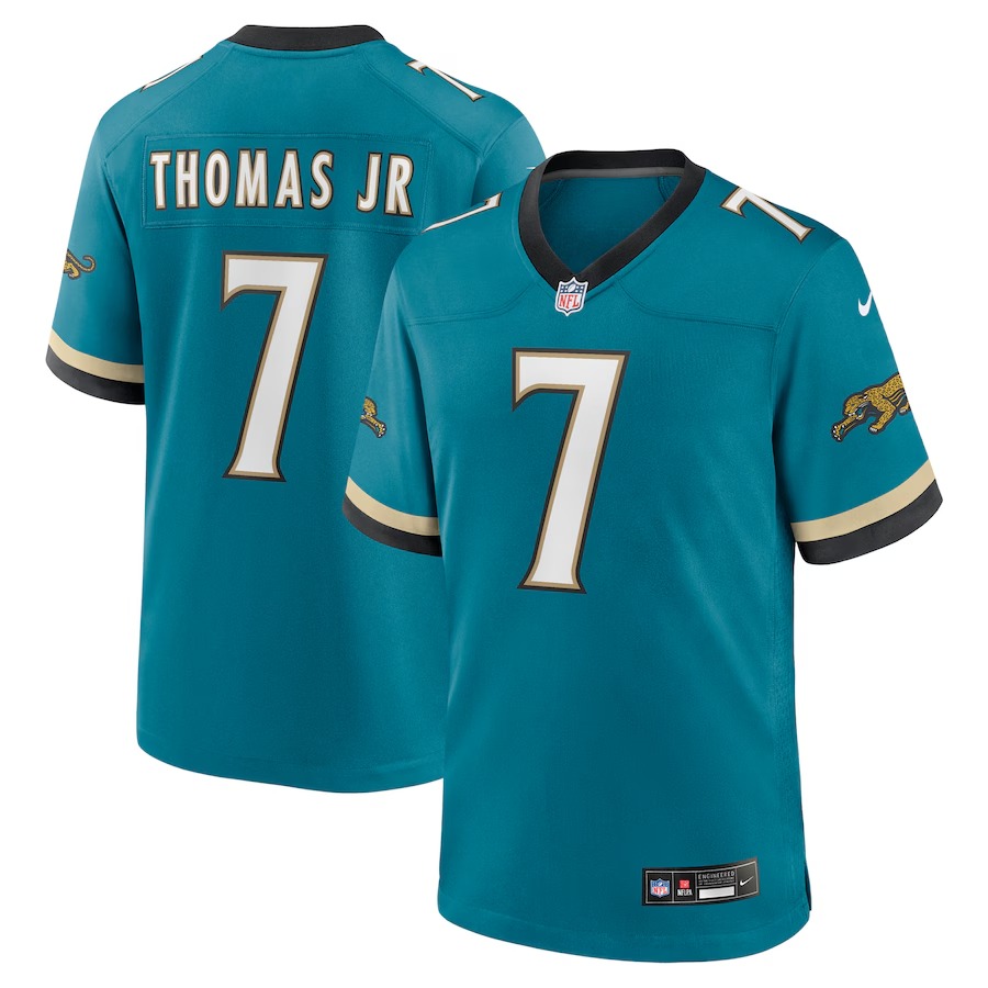 Men's Jacksonville Jaguars Brian Thomas Jr. Nike Teal Prowler Throwback Player Game Jersey - Puhuasuan