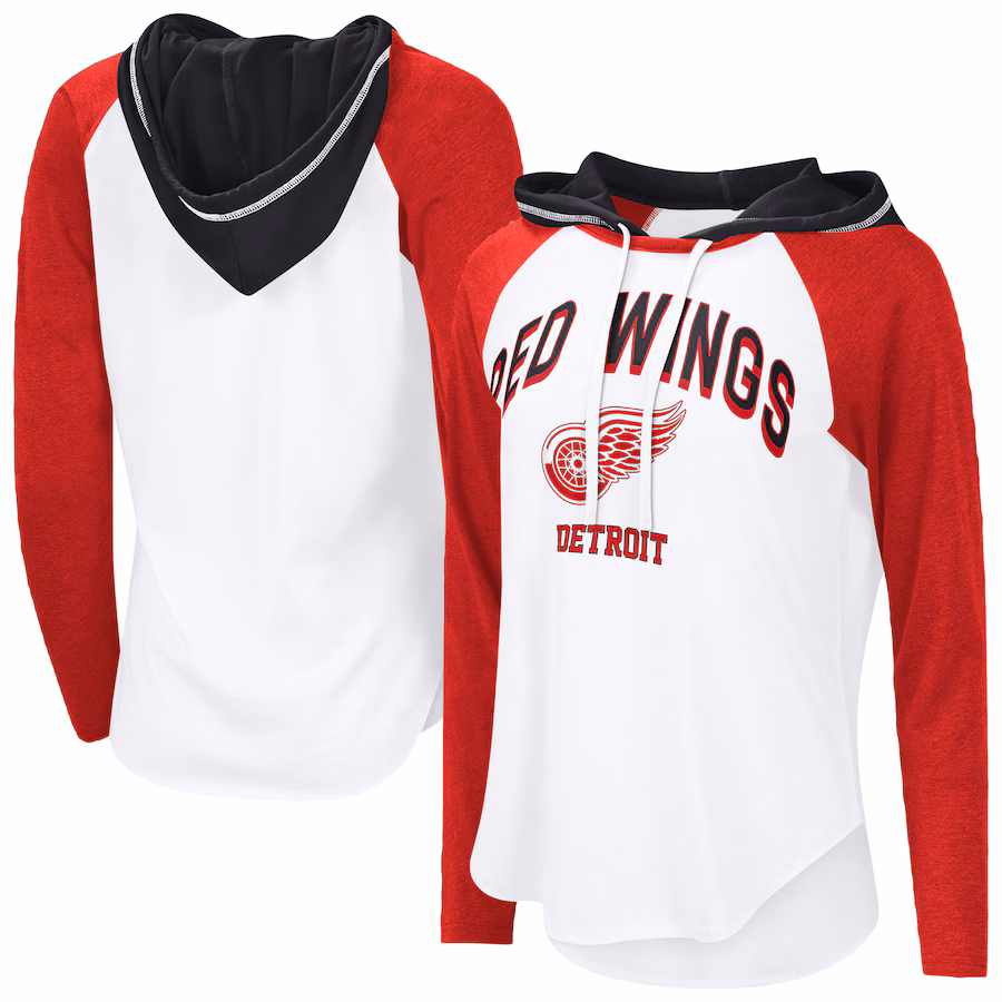 Women's Detroit Red Wings G-III 4Her by Carl Banks White VIP Raglan Long Sleeve Hoodie T-Shirt - Puhuasuan