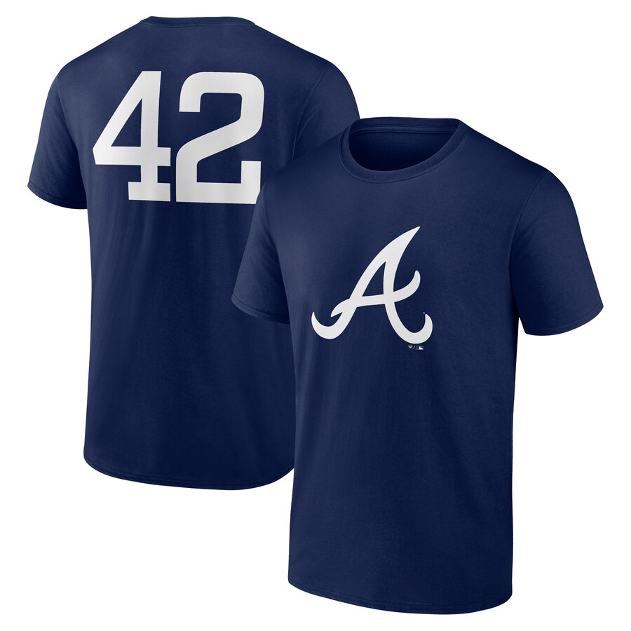 Men's Atlanta Braves Navy Jackie Robinson Day Name & Number T-Shirt - Puhuasuan