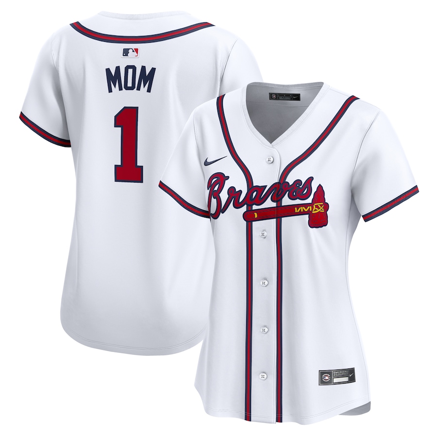 Women's Atlanta Braves Nike White #1 Mom Home Limited Jersey - Puhuasuan