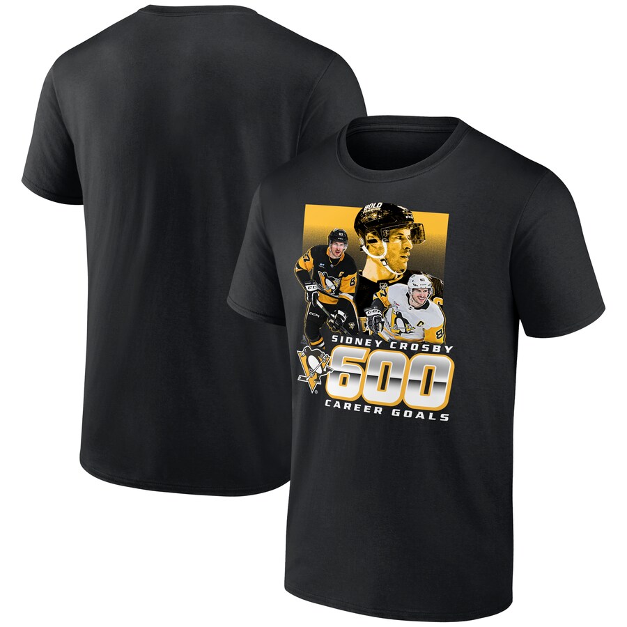 Men's Pittsburgh Penguins Sidney Crosby Black 600 Career Goals T-Shirt - Puhuasuan