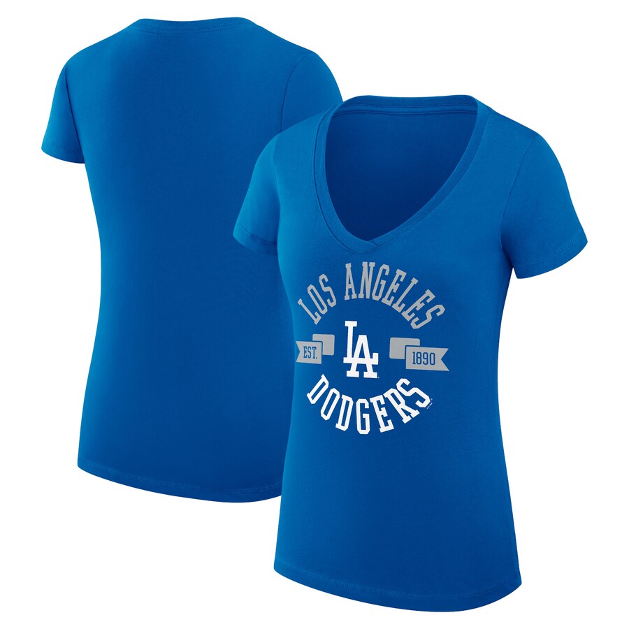 Women's Los Angeles Dodgers G-III 4Her by Carl Banks Royal City Graphic V-Neck Fitted T-Shirt - Puhuasuan