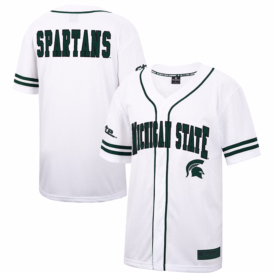 Michigan State Spartans Colosseum Free Spirited Mesh Button-Up Baseball Jersey - White - Puhuasuan