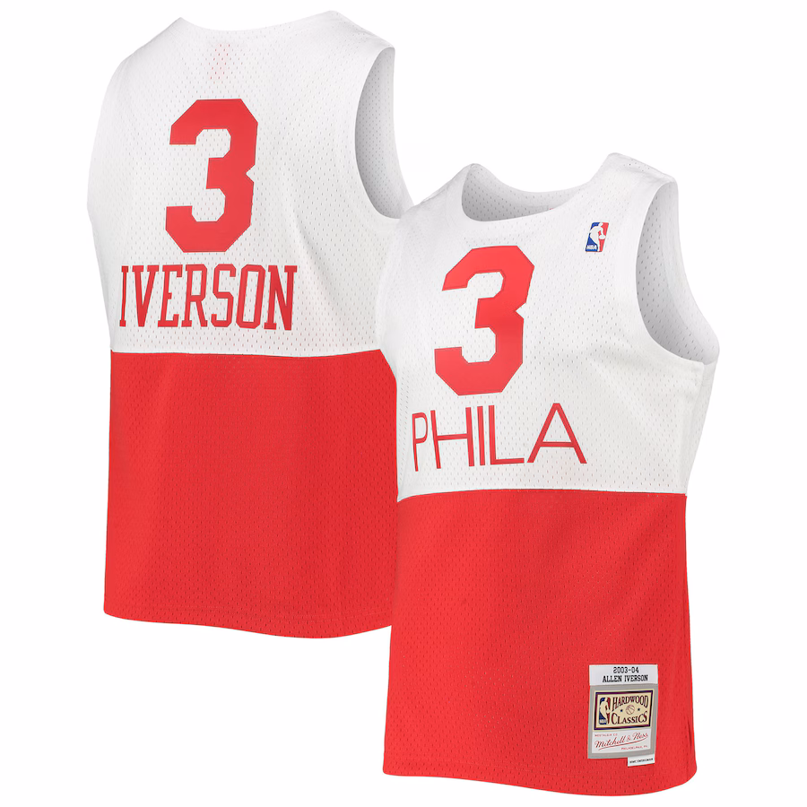 Men's Philadelphia 76ers Allen Iverson Mitchell & Ness White 2003/2004 Hardwood Classics Swingman Jersey - Puhuasuan