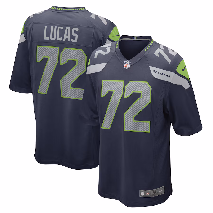 Men's Seattle Seahawks Abraham Lucas Nike College Navy Game Player Jersey - Puhuasuan