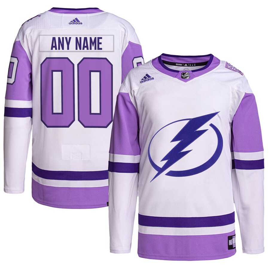 Men's Tampa Bay Lightning adidas White/Purple Hockey Fights Cancer Primegreen Authentic Custom Jersey - Puhuasuan