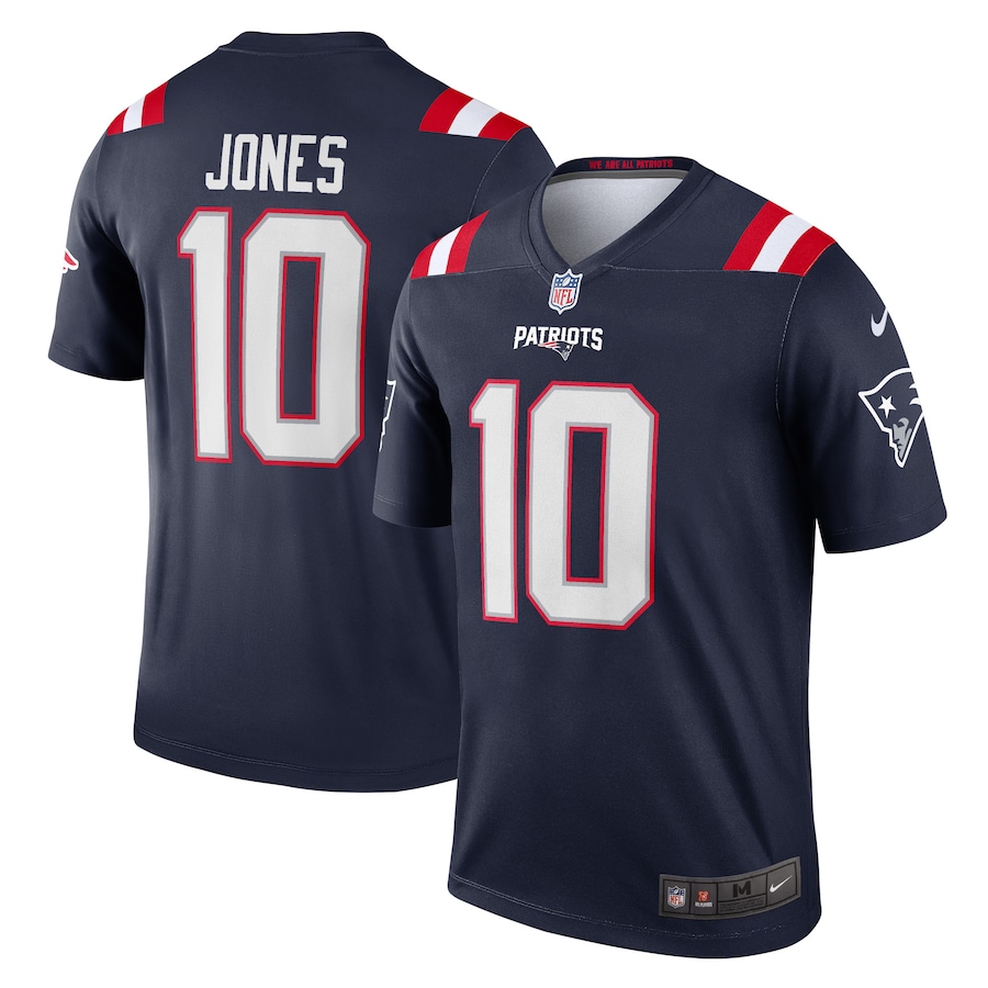 Men's New England Patriots Mac Jones Nike Navy Team Legend Player Performance Top - Puhuasuan