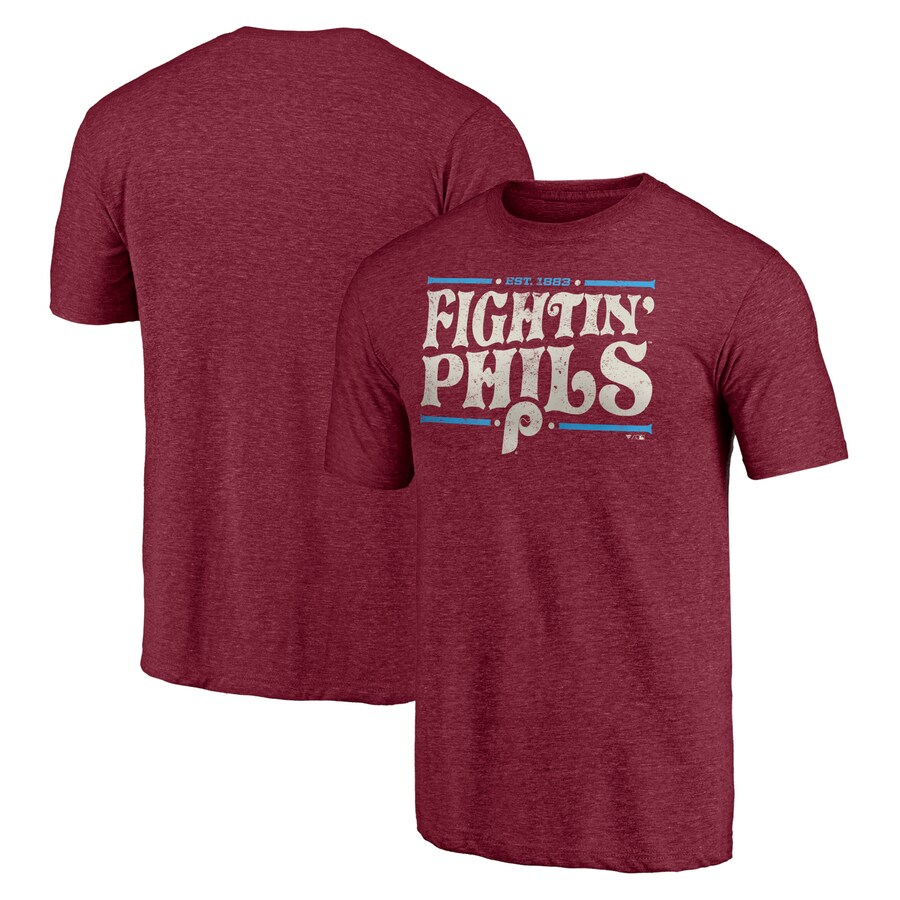 Men's Philadelphia Phillies Burgundy Hometown Collection Fightin' Phils Tri-Blend T-Shirt - Puhuasuan