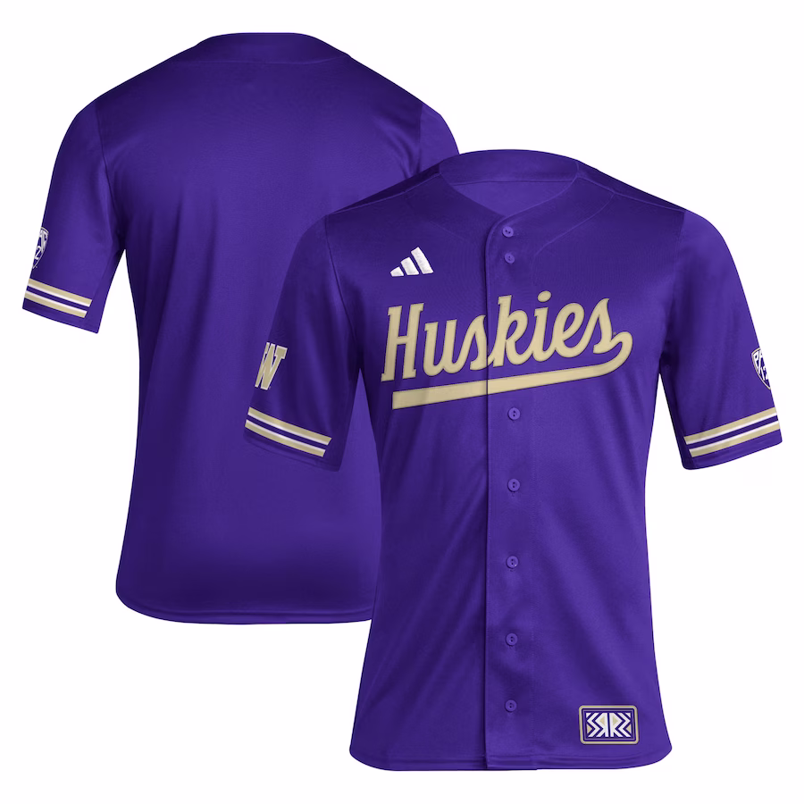 Washington Huskies adidas Reverse Retro Replica Baseball Jersey - Purple - Puhuasuan