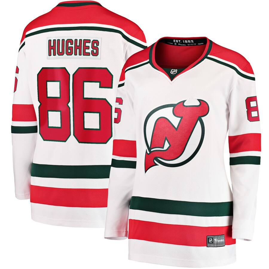 Women's New Jersey Devils Jack Hughes Fanatics Branded White 2022/23 Heritage Premier Breakaway Jersey - Puhuasuan