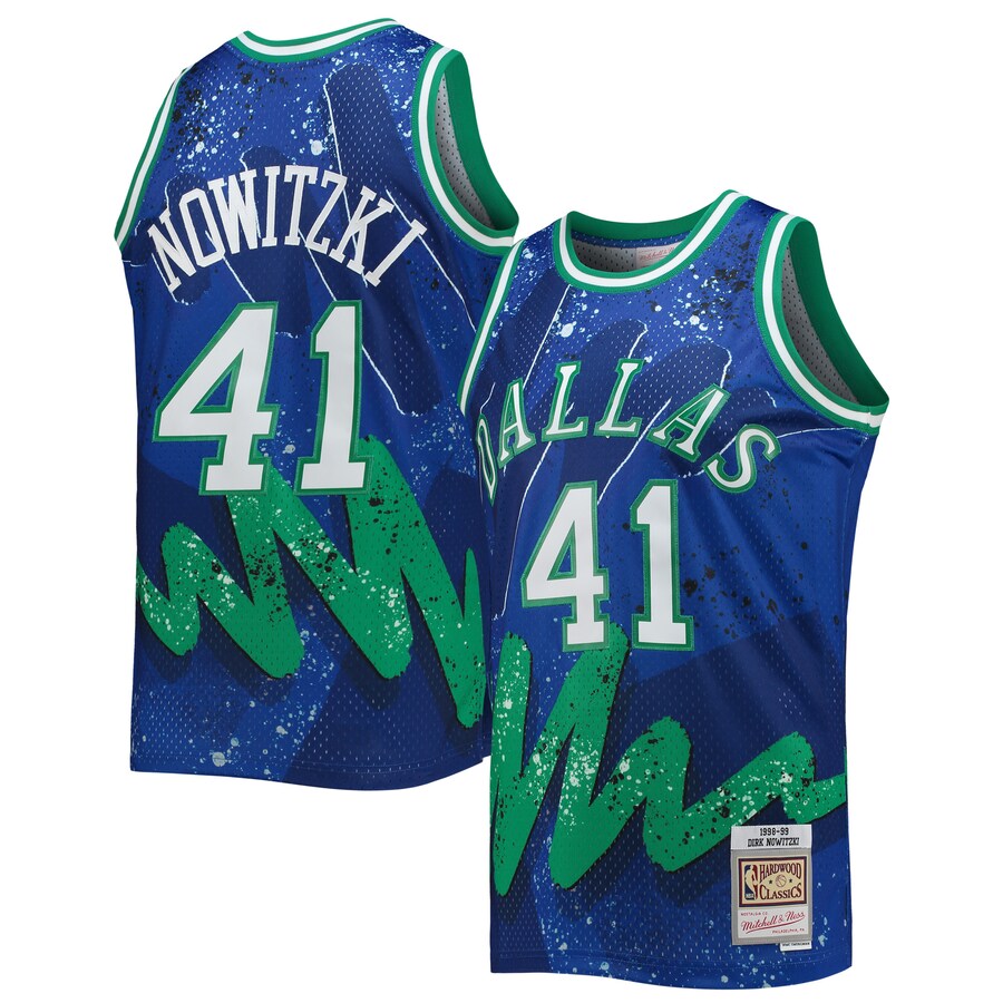 Men's Dallas Mavericks Dirk Nowitzki Mitchell & Ness Blue Hardwood Classics 1998/99 Hyper Hoops Swingman Jersey - Puhuasuan