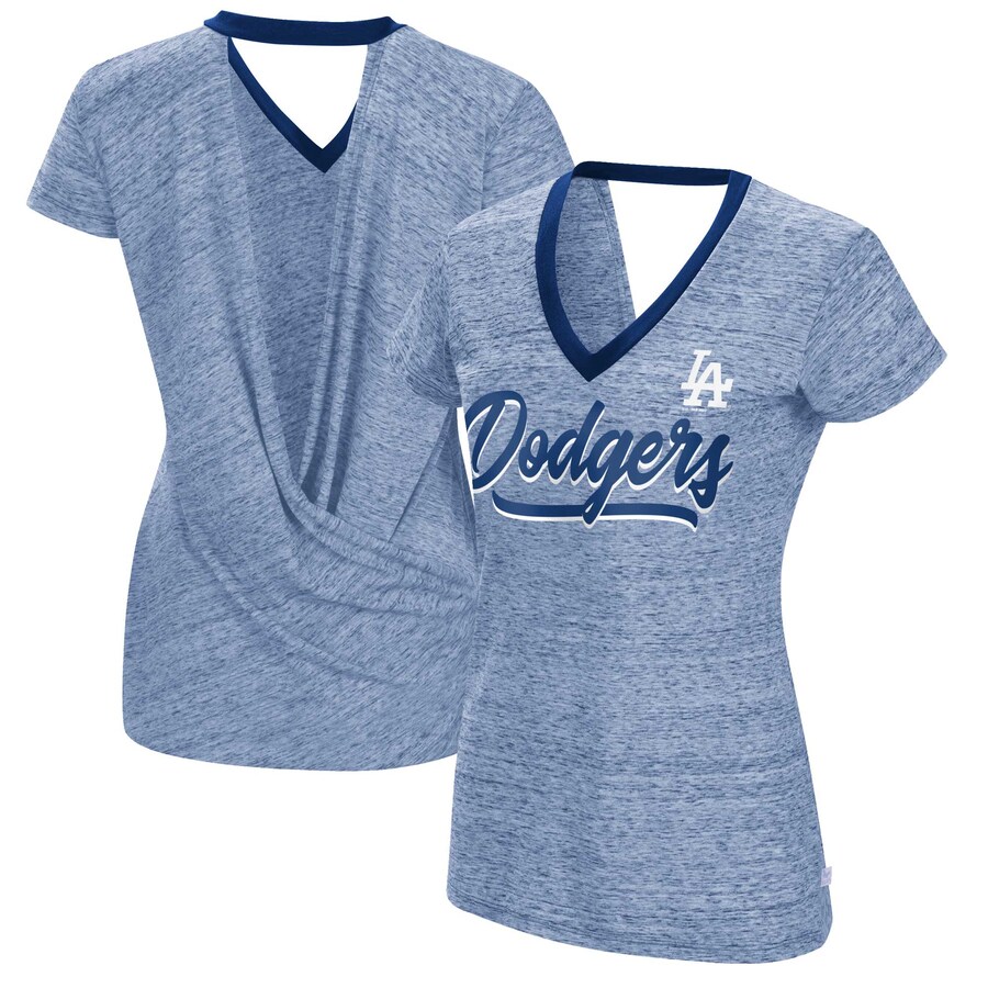 Women's Los Angeles Dodgers Touch Royal Halftime Back Wrap Top V-Neck T-Shirt - Puhuasuan