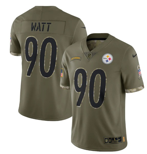 Men's Pittsburgh Steelers #90 T. J. Watt 2022 Olive Salute To Service Limited Stitched Jersey - Puhuasuan