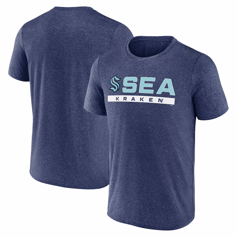 Men's Seattle Kraken Fanatics Heather Deep Sea Blue Playmaker T-Shirt - Puhuasuan