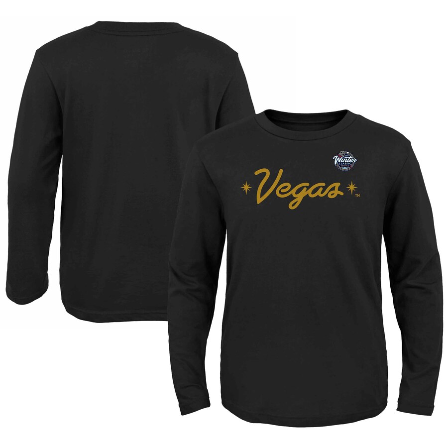 Youth Vegas Golden Knights Fanatics Black 2024 NHL Winter Classic Secondary Logo Long Sleeve T-Shirt - Puhuasuan