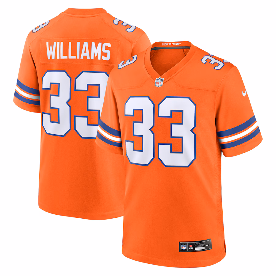 Men's Denver Broncos Javonte Williams Nike Orange Mile High Collection 1977 Throwback Player Game Jersey - Puhuasuan