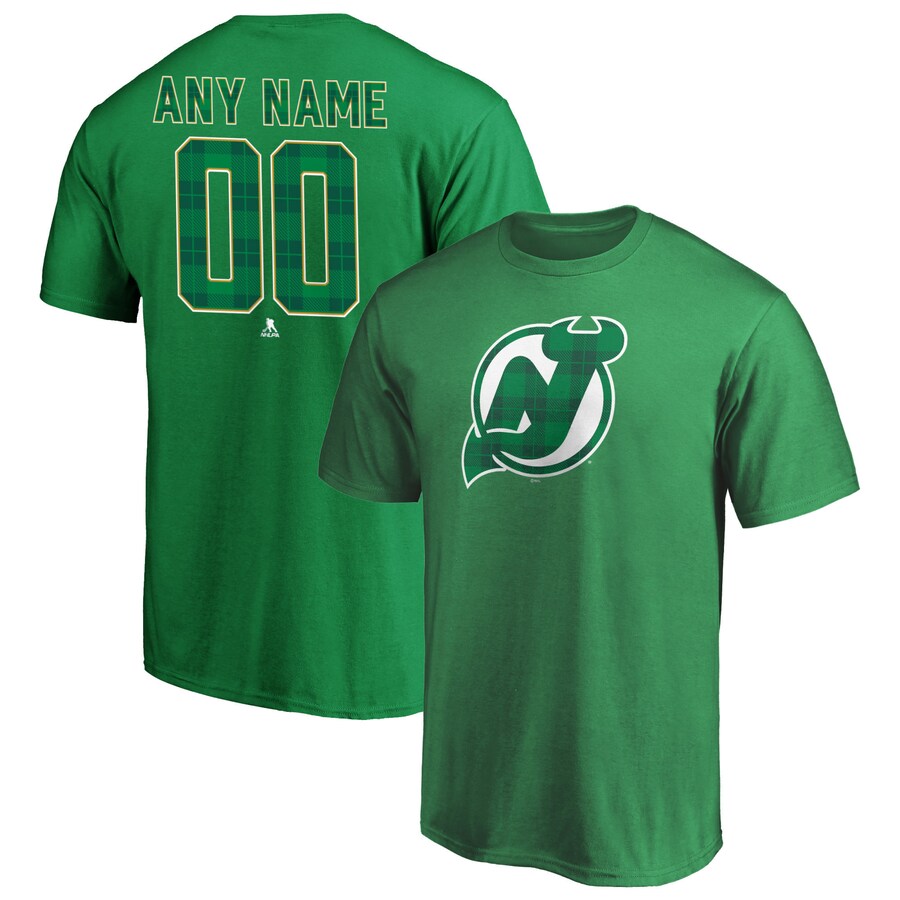 Men's New Jersey Devils Green Emerald Plaid Personalized Name & Number T-Shirt - Puhuasuan