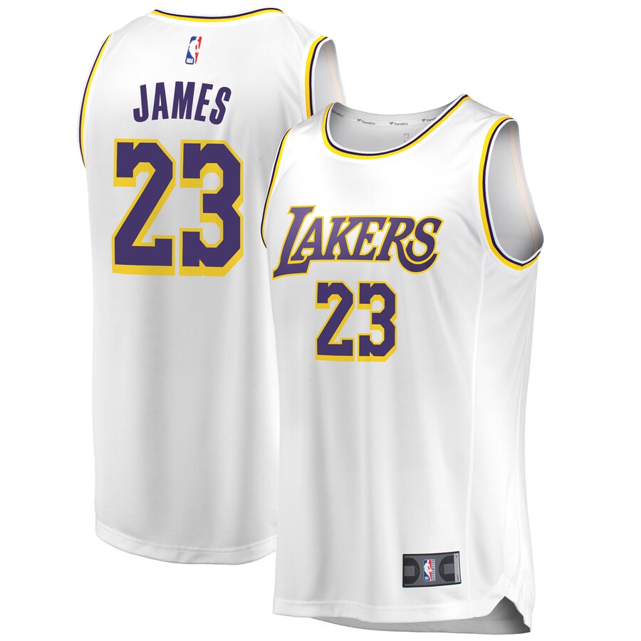Men's Los Angeles Lakers LeBron James Fanatics White 2018/19 Fast Break Replica Jersey - Association Edition - Puhuasuan