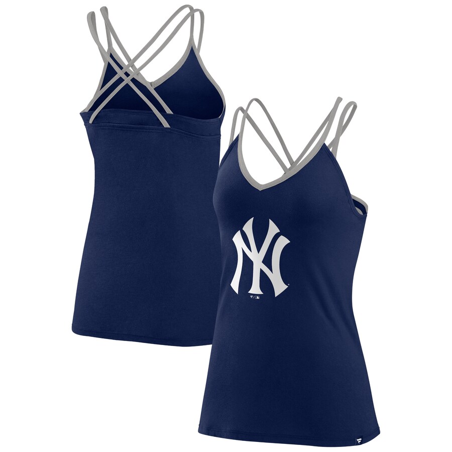 Women's New York Yankees Fanatics Navy Barrel It Up Cross Back V-Neck Tank Top - Puhuasuan