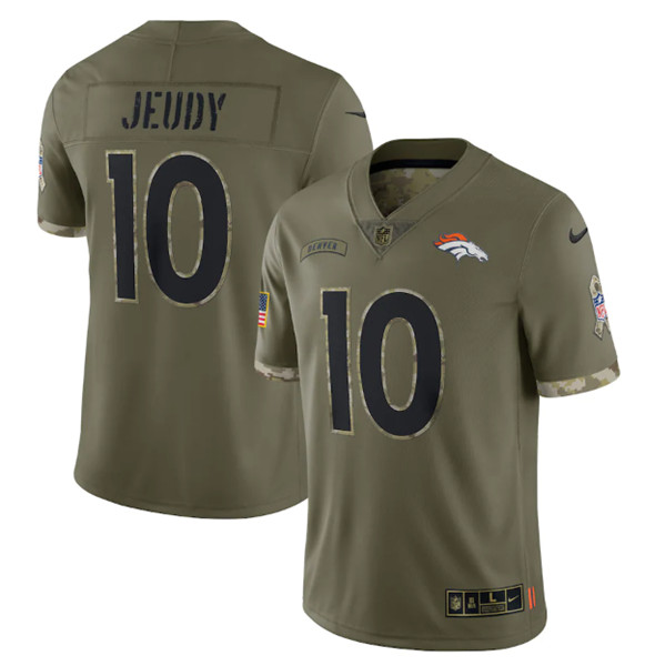 Men's Denver Broncos #10 Jerry Jeudy 2022 Olive Salute To Service Limited Stitched Jersey - Puhuasuan