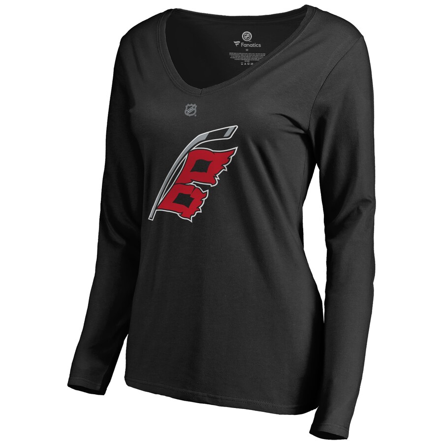 Women's Carolina Hurricanes Black Team Alternate Long Sleeve V-Neck T-Shirt - Puhuasuan
