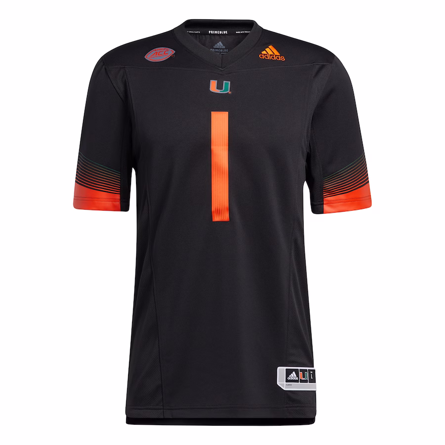 #1 Miami Hurricanes adidas Premier Strategy Jersey - Black - Puhuasuan