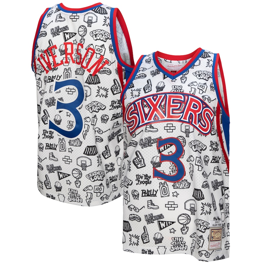 Men's Philadelphia 76ers Allen Iverson Mitchell & Ness White 1996/97 Swingman Jersey - Puhuasuan