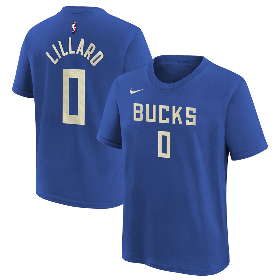 Youth Milwaukee Bucks Damian Lillard Nike Royal 2024/25 City Edition Name & Number T-Shirt - Puhuasuan