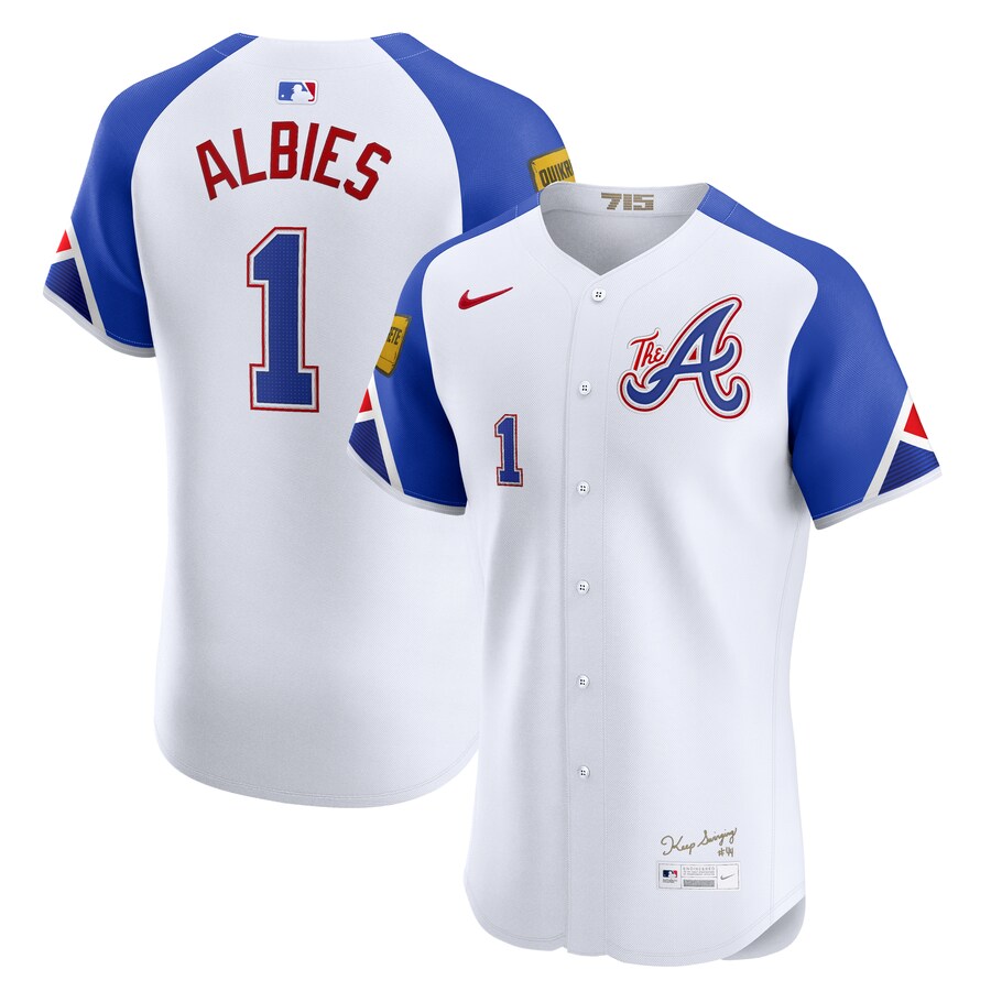 Men's Atlanta Braves Ozzie Albies Nike White City Connect Elite Jersey - Puhuasuan