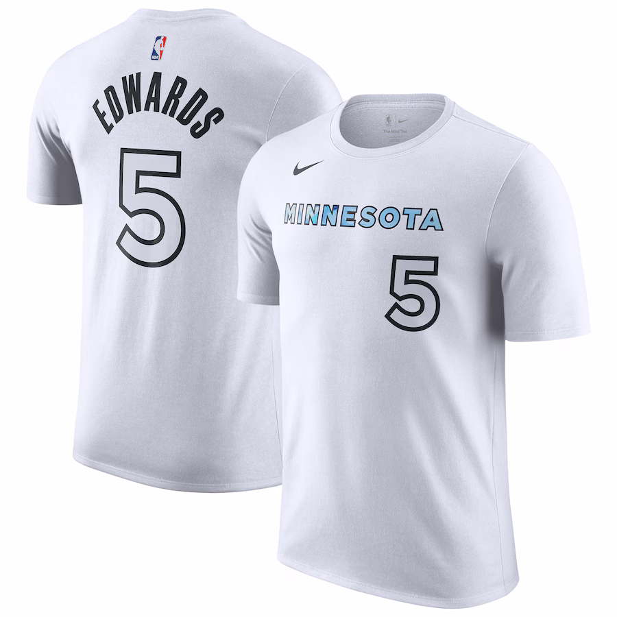Men's Minnesota Timberwolves Anthony Edwards Nike White 2024/25 City Edition Name & Number T-Shirt - Puhuasuan